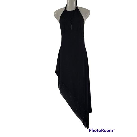 Cache Women's Black Taffeta Halter Asymmetric Hem Cocktail Dress Size Medium NWT - Picture 2 of 10